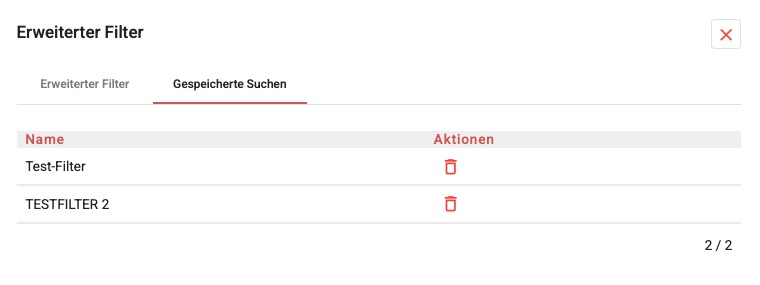 Registerkarte «Gespeicherte Suche»