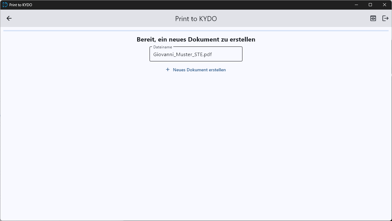 Print to PINIT — bereit zur Erstellung eines neuen Dokuments